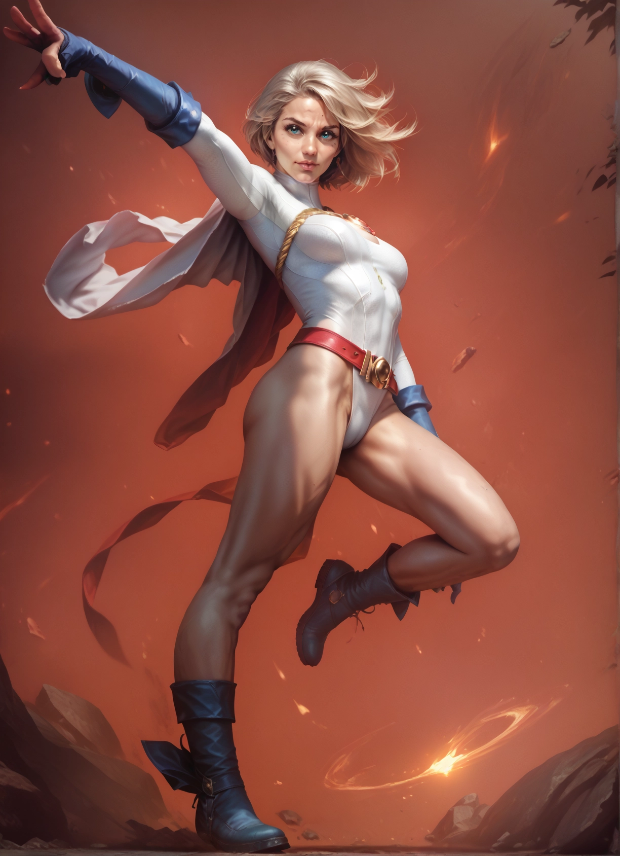 1girl, solo, leotard, blue eyes, boots, belt · Yamete.gg