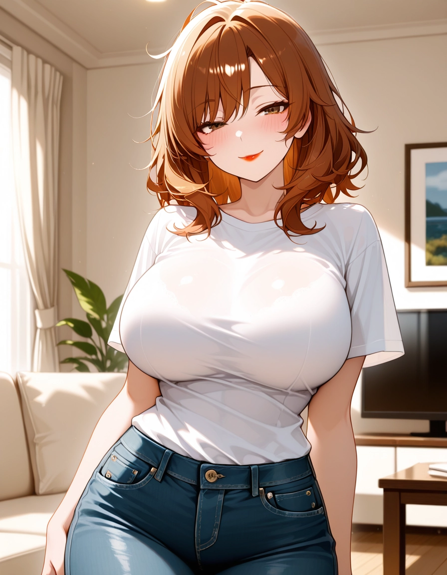 1girl, solo, breasts, shirt, pants, denim · Yamete.gg
