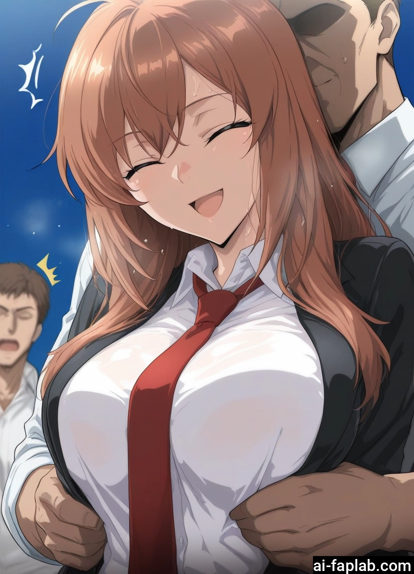 1girl, breasts, necktie, large breasts, closed eyes, open mouth