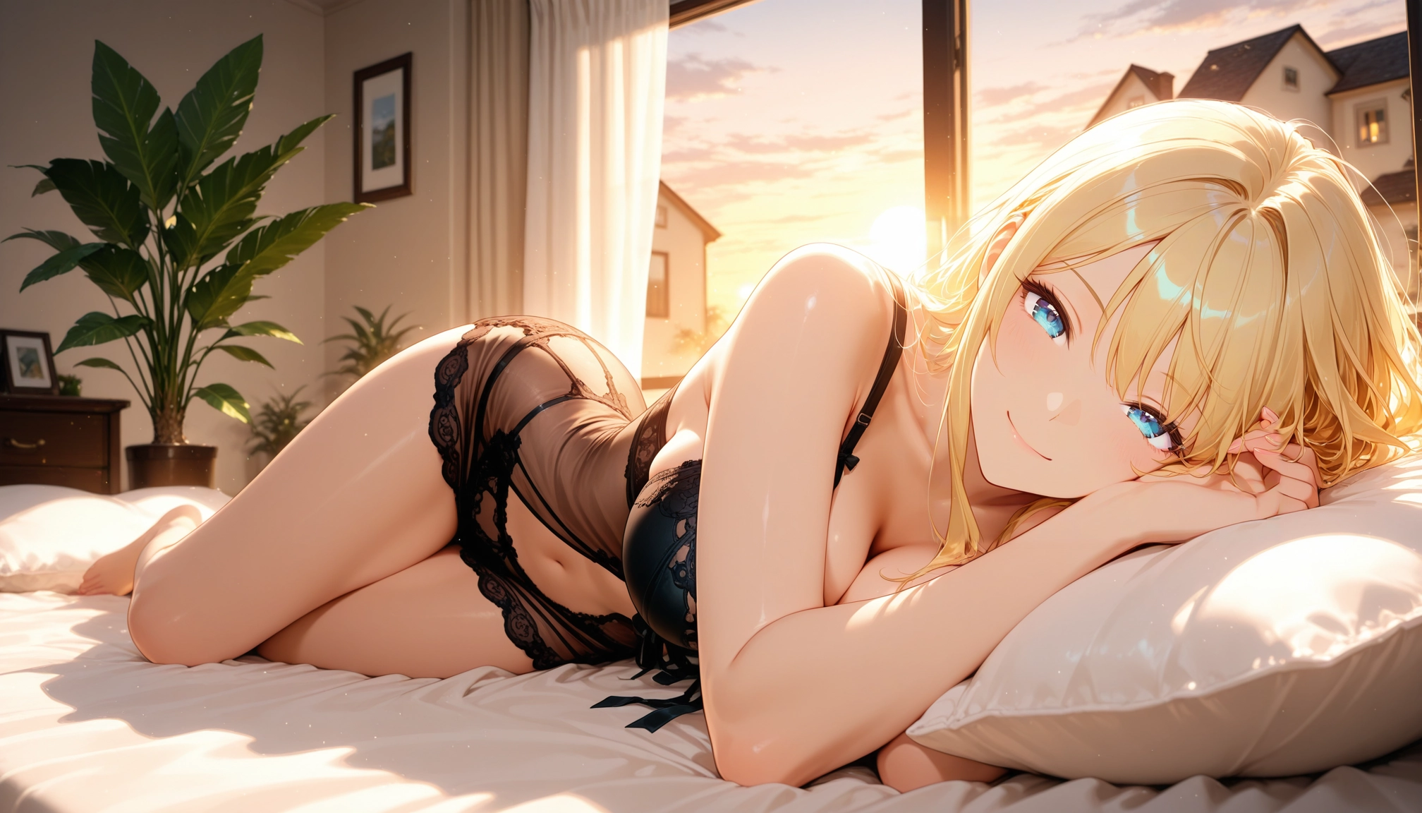 1girl, breasts, blonde hair, solo, smile, underwear · Yamete.gg