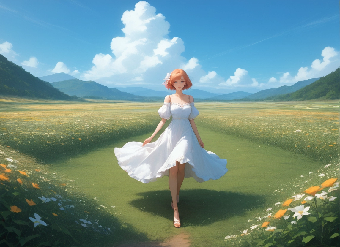 1girl, dress, flower, outdoors, solo, white dress · Yamete.gg