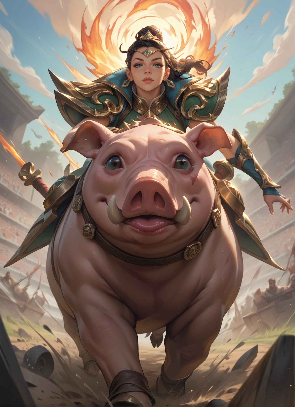 1girl, armor, weapon, jewelry, earrings, pig · Yamete.gg