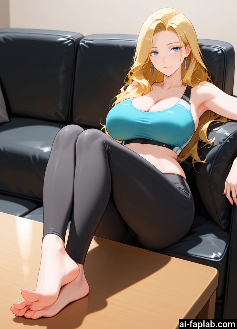 1girl, breasts, blonde hair, barefoot, blue eyes, feet · Yamete.gg