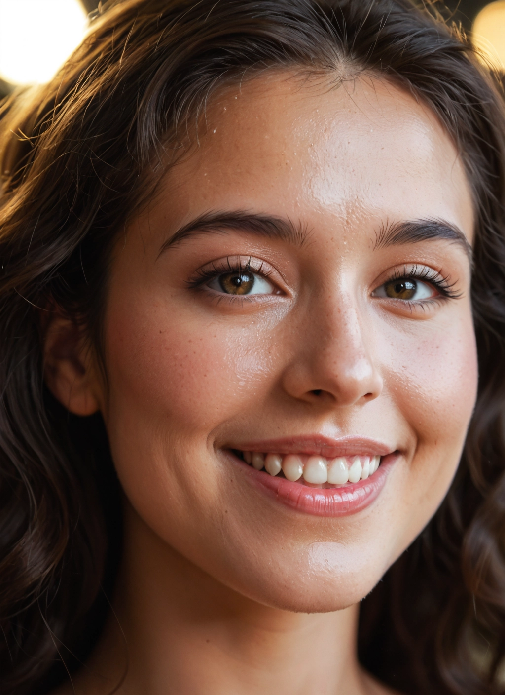 1girl, solo, brown eyes, teeth, smile, freckles · Yamete.gg