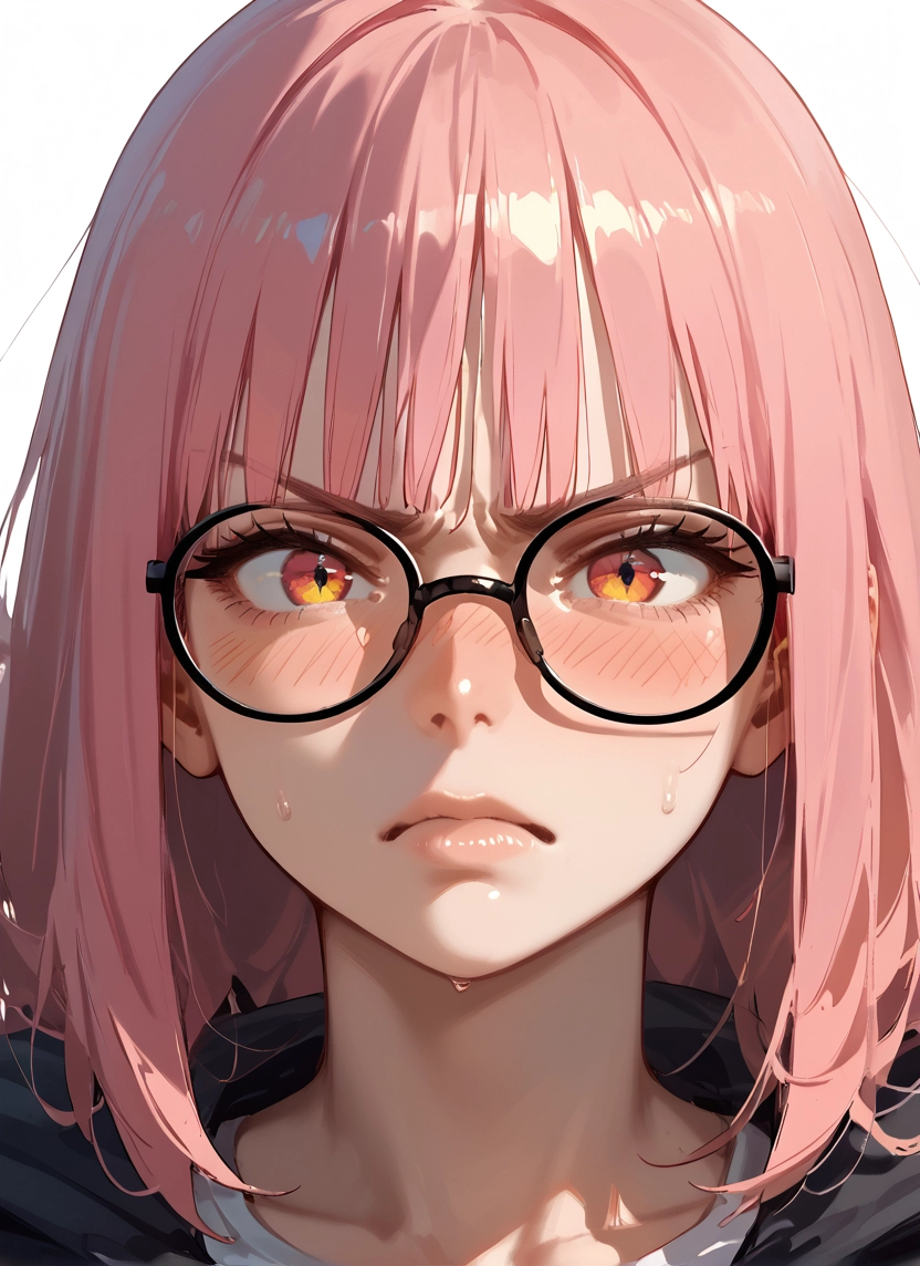1girl, solo, glasses, pink hair, blush, looking at viewer · Yamete.gg