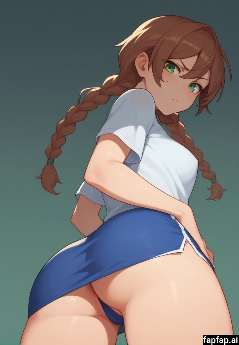 1girl, solo, green eyes, ass, braid, twin braids
