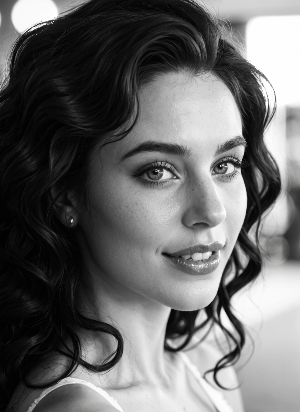 1girl, greyscale, monochrome, solo, realistic, jewelry · Yamete.gg