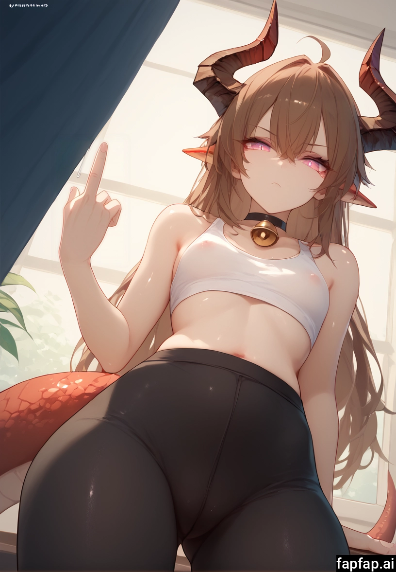 solo, 1girl, horns, tail, long hair, choker · Yamete.gg