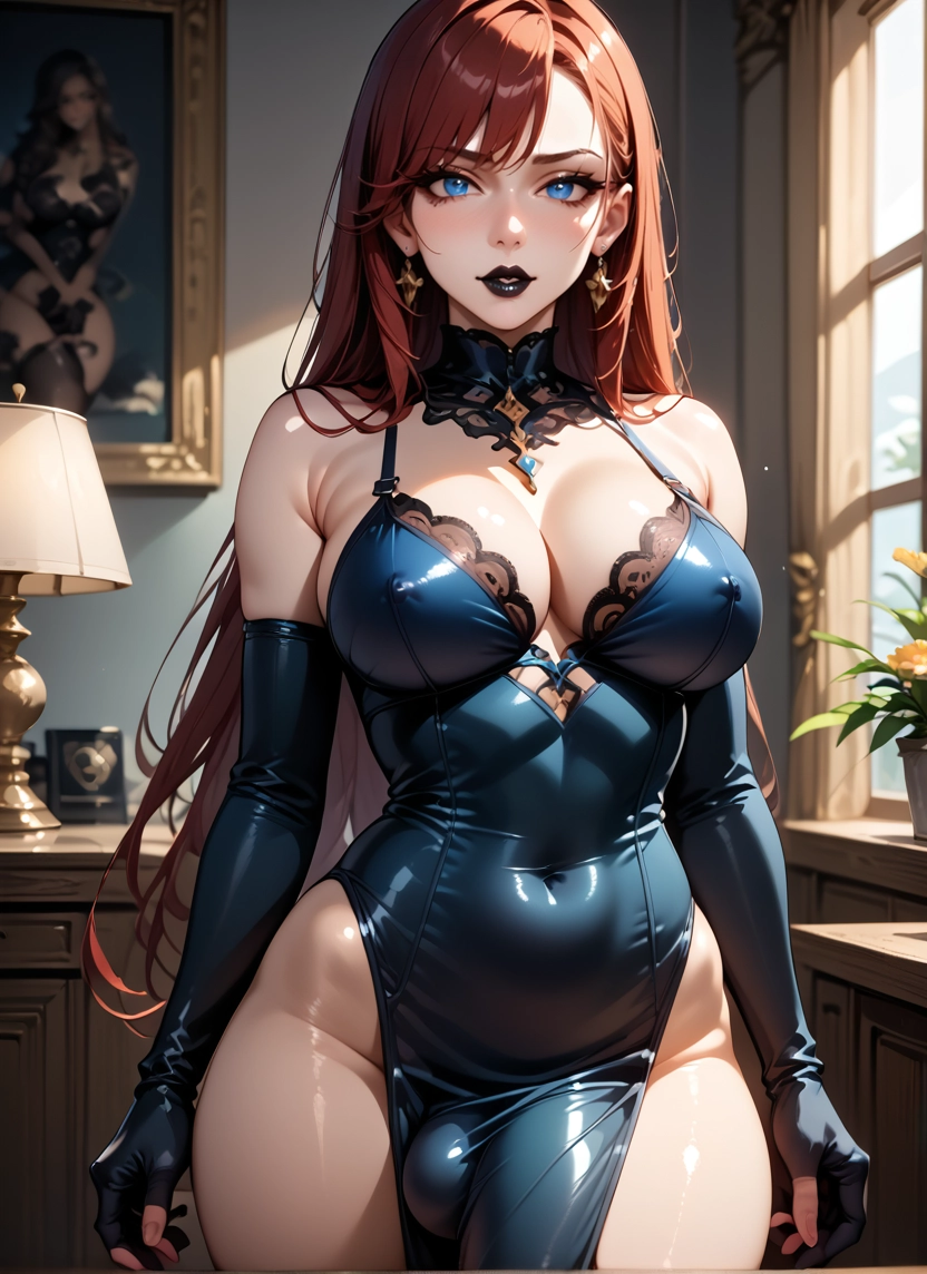 futanari, breasts, 1girl, gloves, jewelry, blue eyes · Yamete.gg