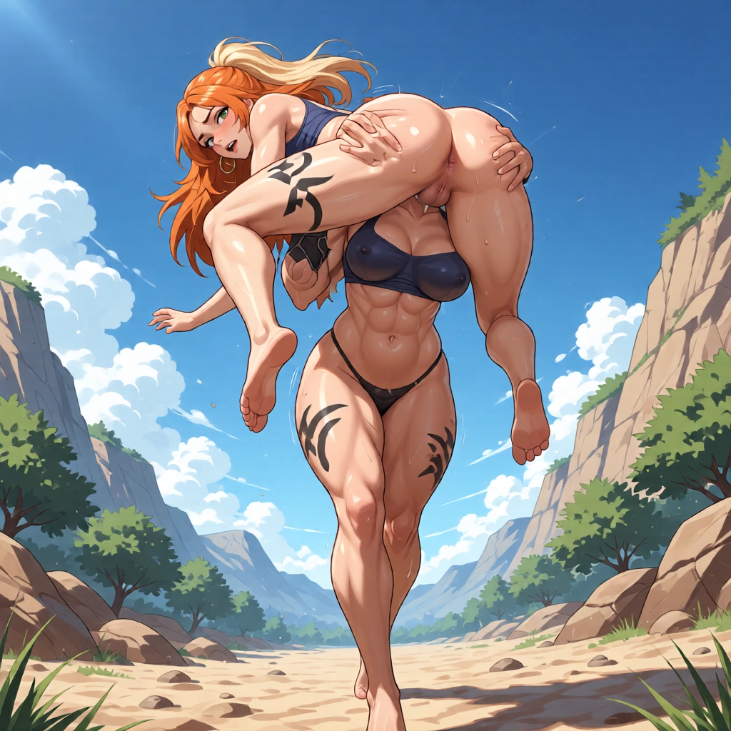 breasts, 2girls, multiple girls, outdoors, tattoo, barefoot · Yamete.gg