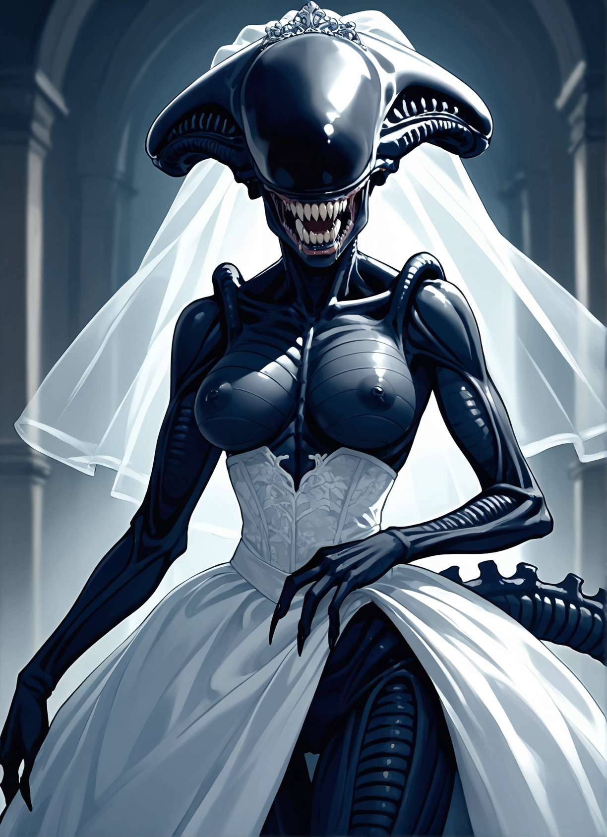1girl, breasts, dress, veil, solo, wedding dress · Yamete.gg