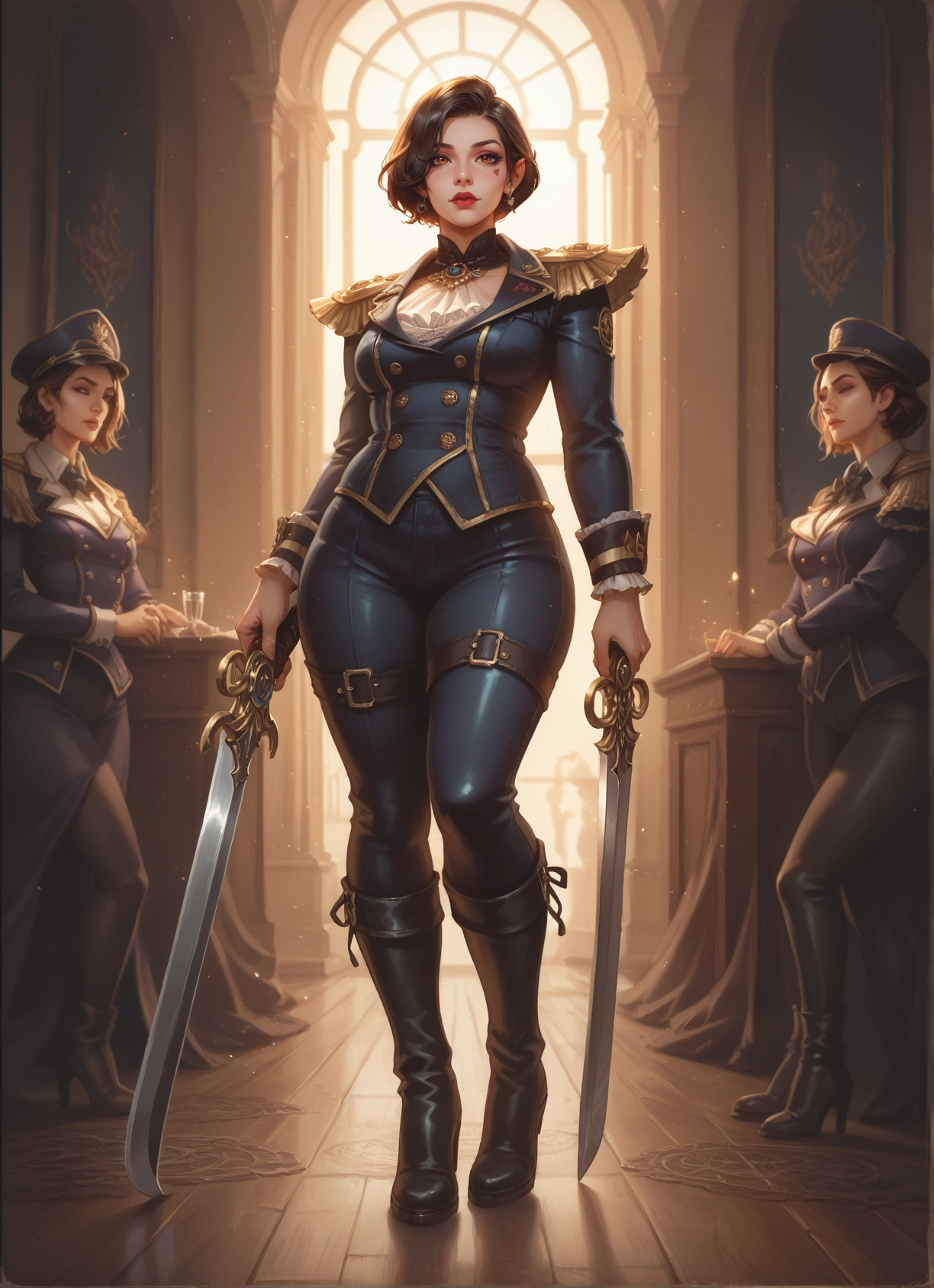 weapon, multiple girls, sword, boots, hat, breasts · Yamete.gg