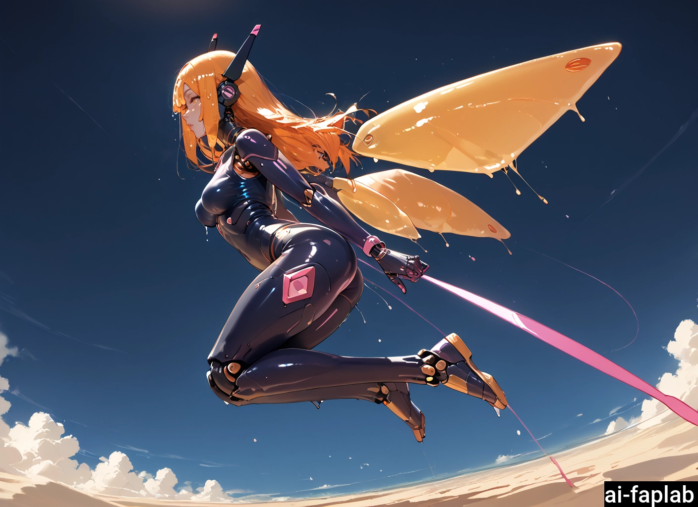 1girl, solo, long hair, breasts, sky, wings · Yamete.gg