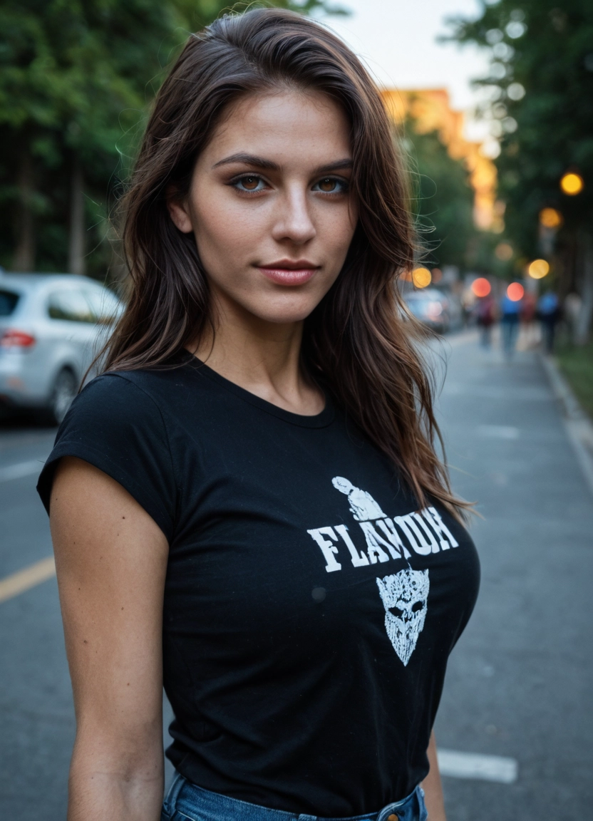 1girl, realistic, photorealistic, shirt, blurry background, denim · Yamete.gg