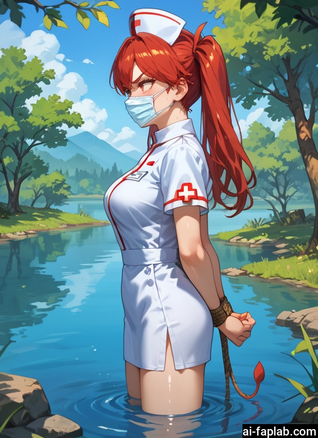 1girl, hat, nurse cap, solo, nurse, bound