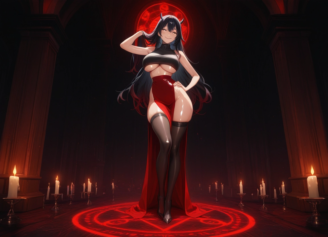 1girl, breasts, thighhighs, underboob, long hair, solo · Yamete.gg