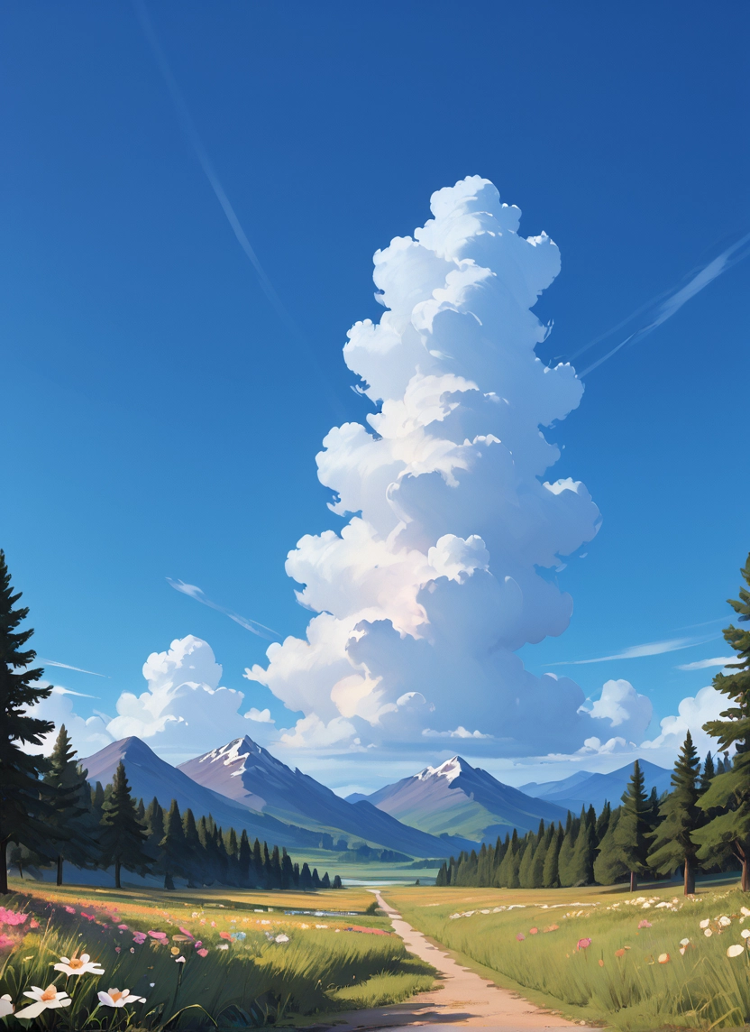 no humans, scenery, cloud, sky, flower, tree · Yamete.gg