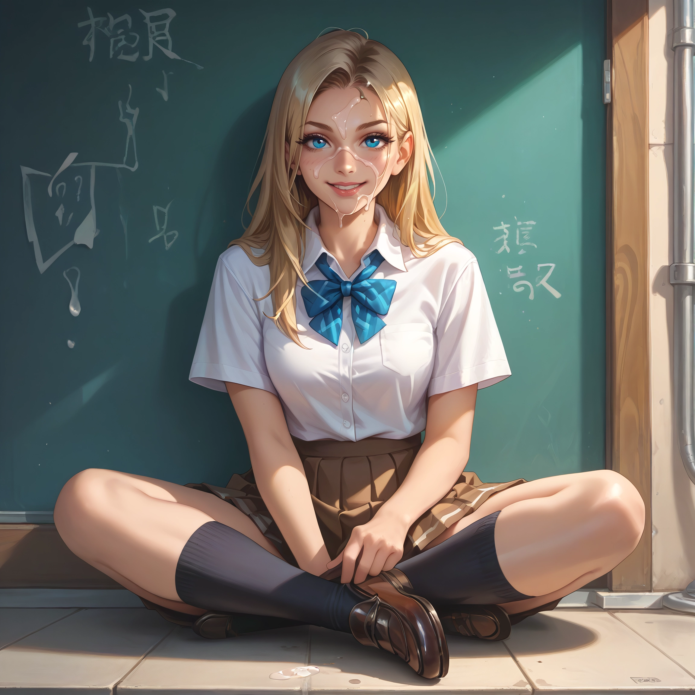 1girl, skirt, blonde hair, blue eyes, cum, solo · Yamete.gg