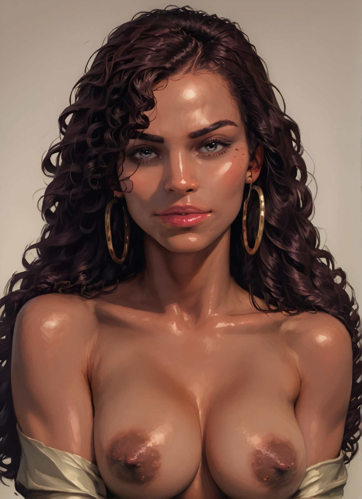 1girl, solo, breasts, nipples, jewelry, earrings · Yamete.gg