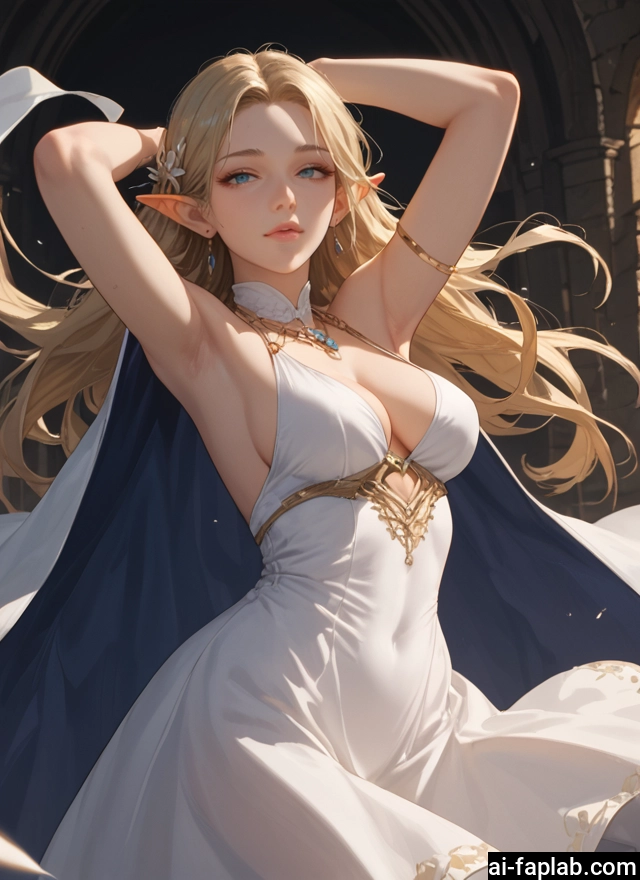 1girl, breasts, pointy ears, blonde hair, dress, long hair · Yamete.gg
