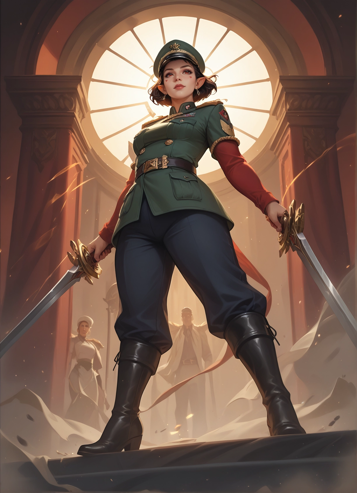 weapon, sword, hat, boots, pointy ears, uniform · Yamete.gg
