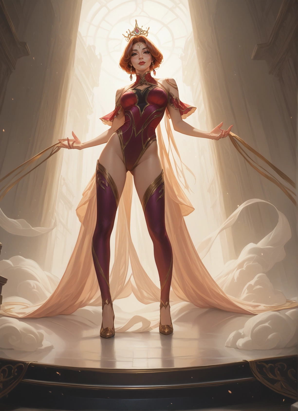 1girl, solo, jewelry, earrings, leotard, thighhighs · Yamete.gg