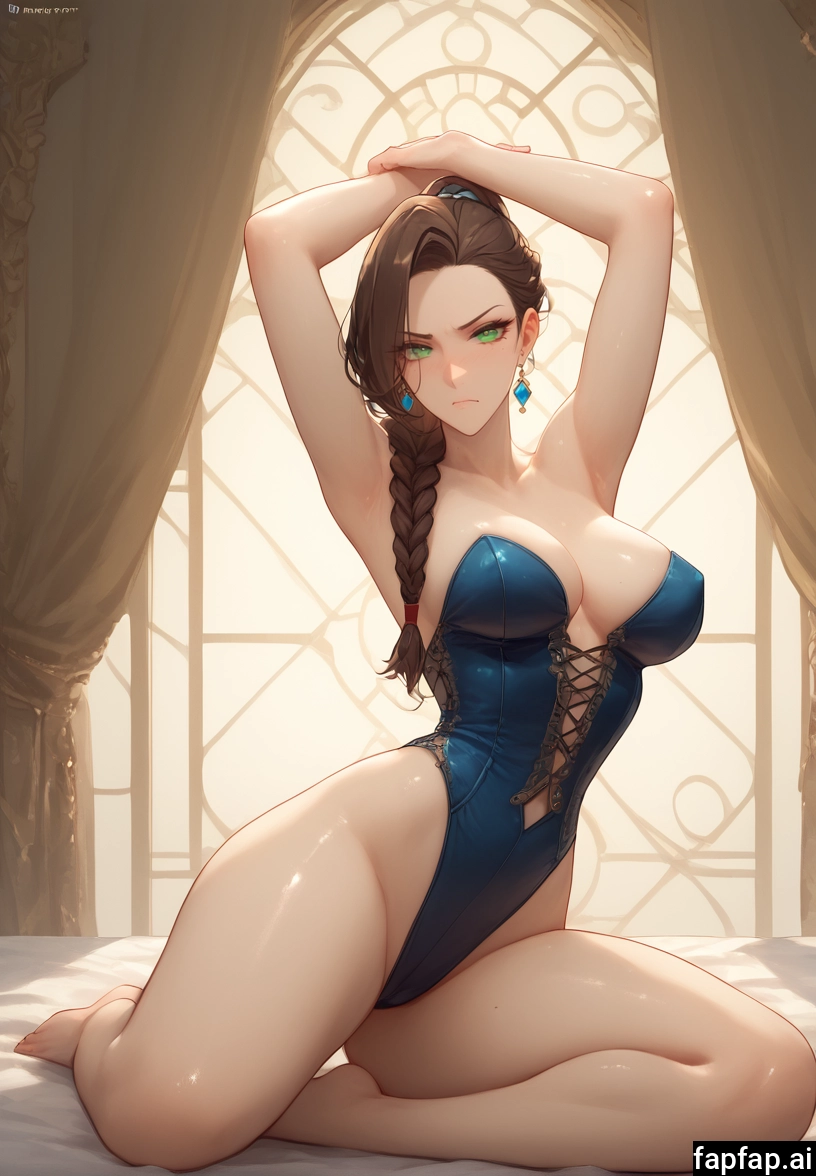 1girl, breasts, solo, green eyes, brown hair, braid · Yamete.gg