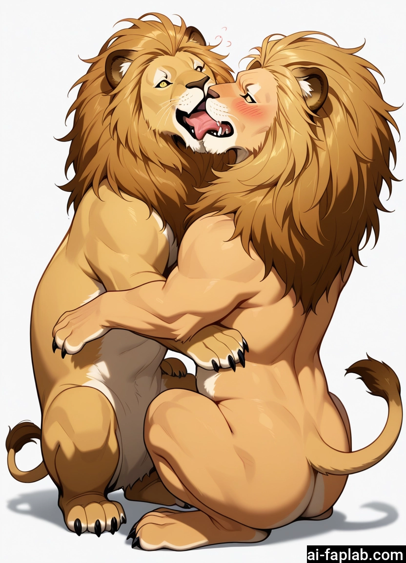 yaoi, bara, furry, muscular, male focus, lion ears