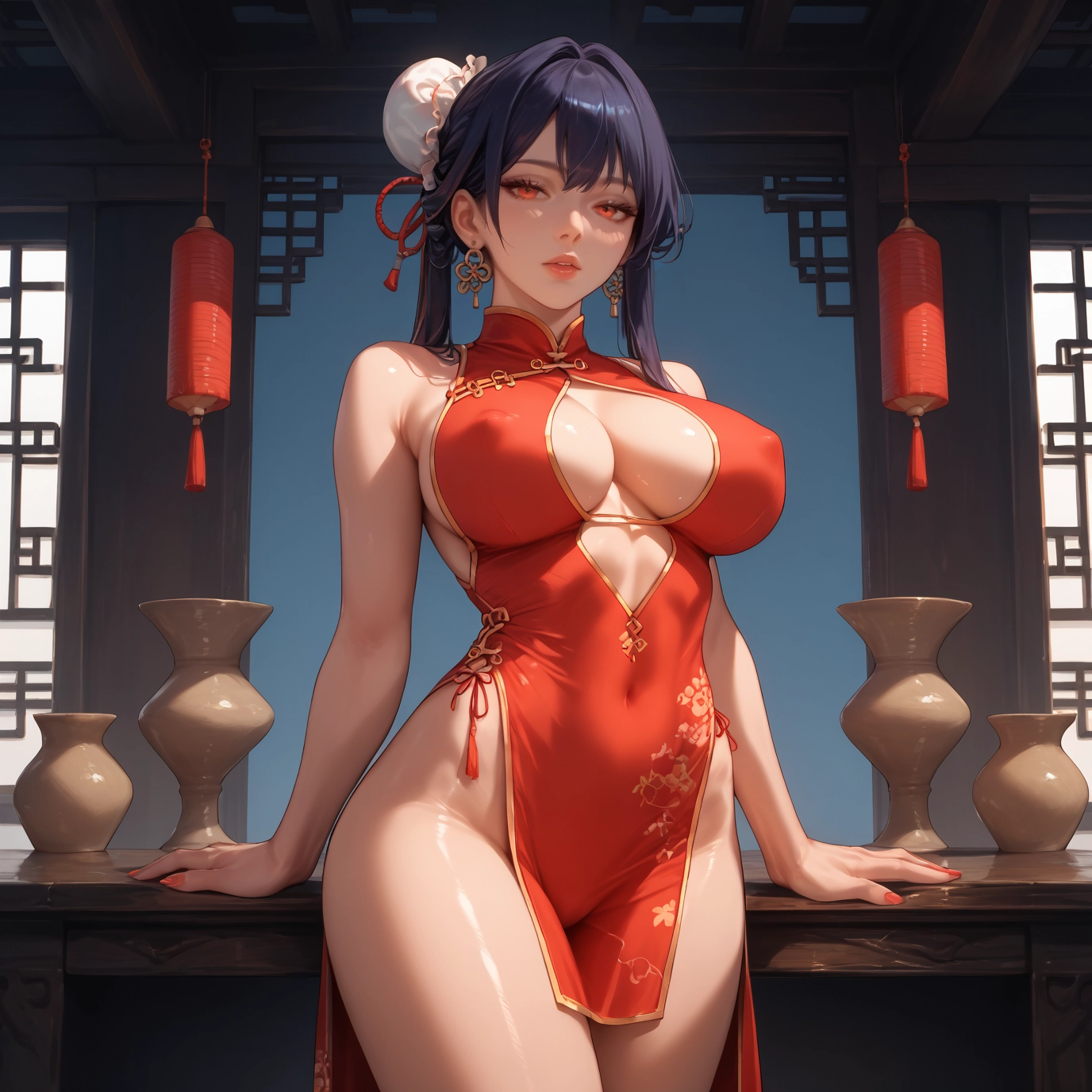 breasts, 1girl, dress, chinese clothes, china dress, large breasts · Yamete.gg