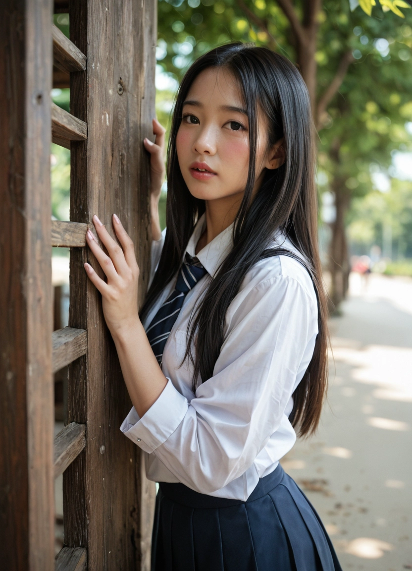 1girl, solo, long hair, skirt, photo (medium), school uniform · Yamete.gg
