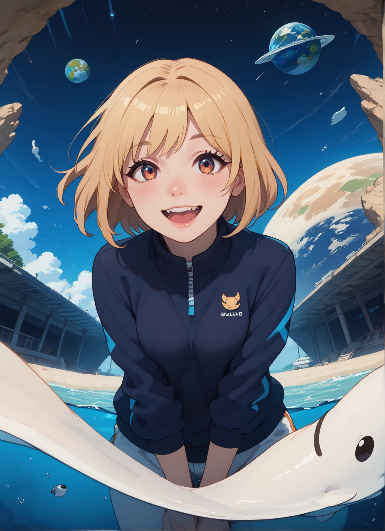 1girl, open mouth, smile, looking at viewer, solo, blonde hair · Yamete.gg