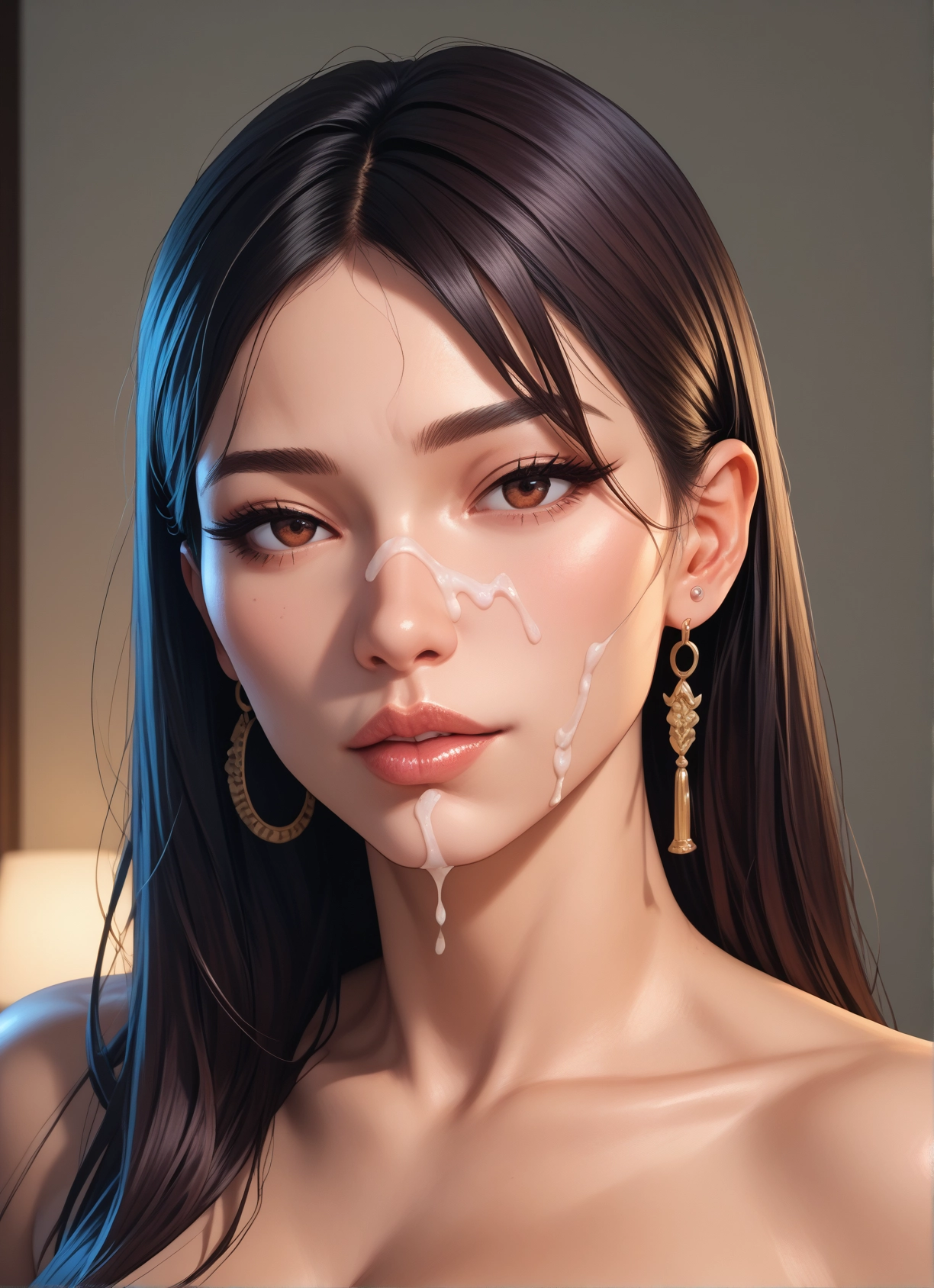 1girl, cum, jewelry, solo, earrings, facial · Yamete.gg