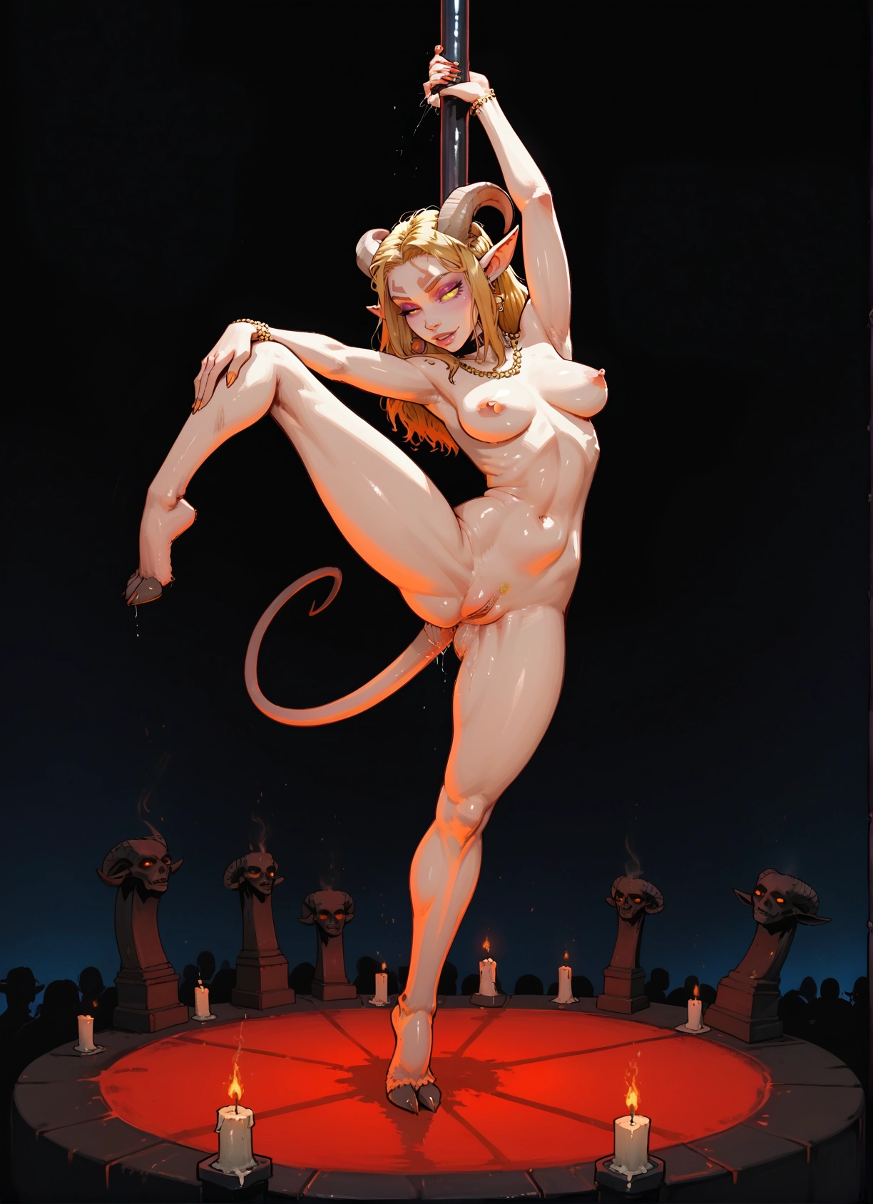 1girl, breasts, nipples, horns, tail, blonde hair · Yamete.gg