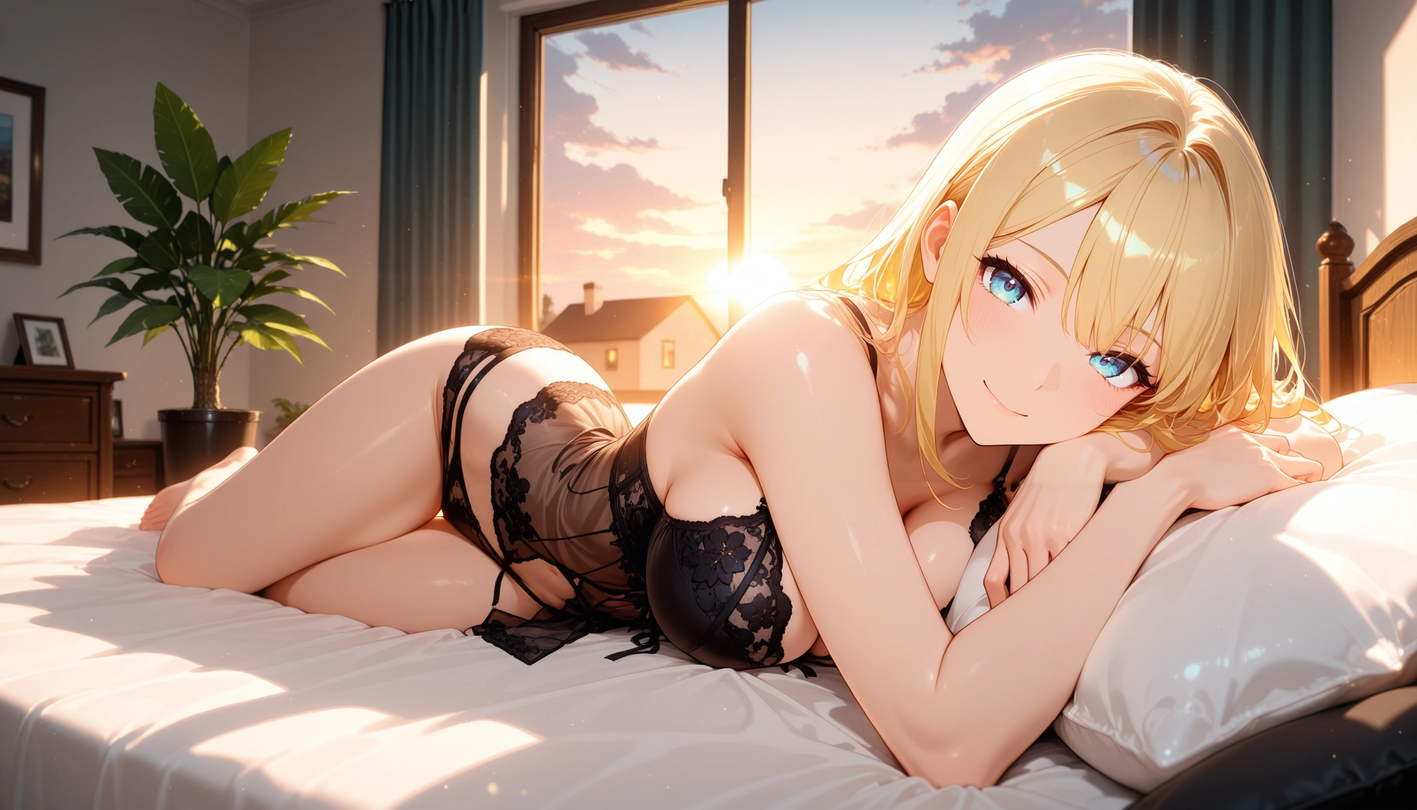 1girl, breasts, blonde hair, solo, smile, underwear · Yamete.gg