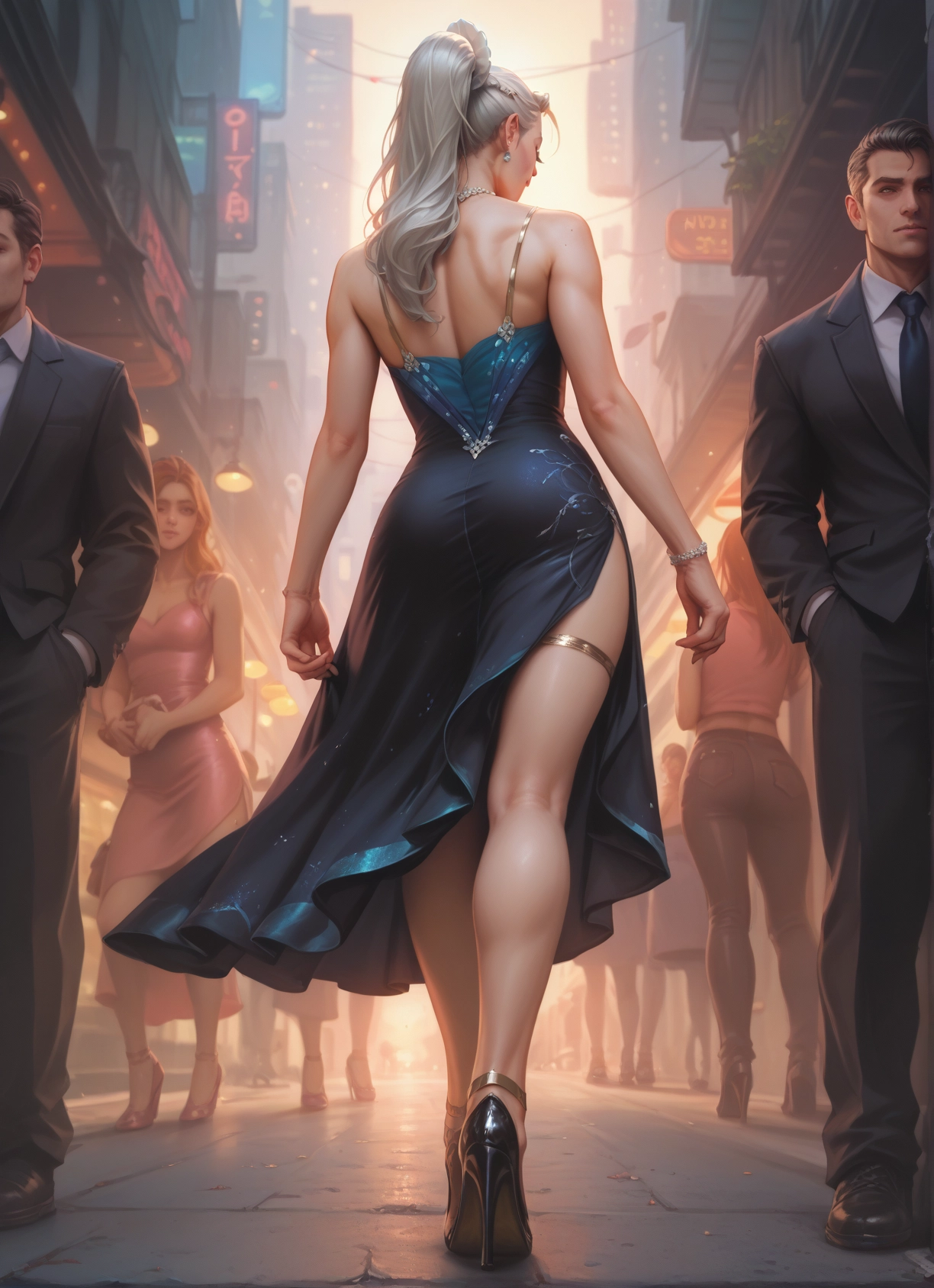 dress, ass, high heels, jewelry, multiple girls, earrings · Yamete.gg