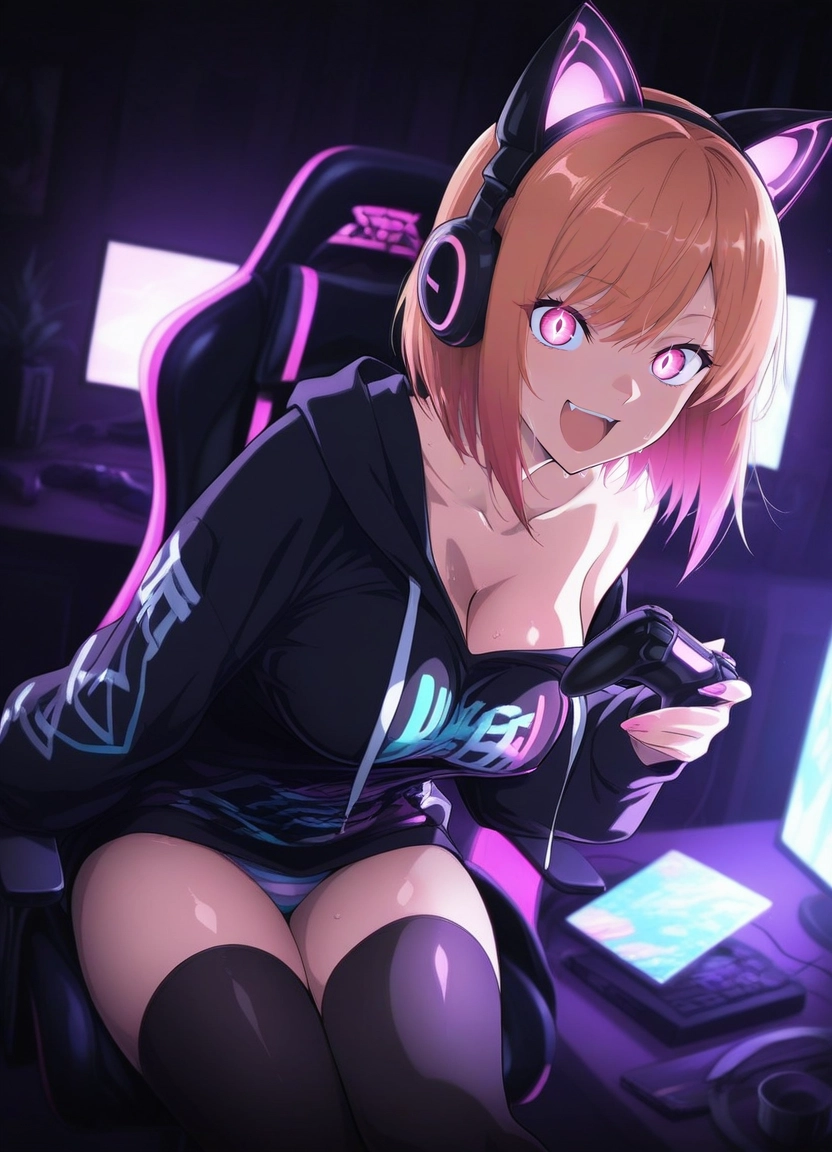 1girl, breasts, solo, animal ears, thighhighs, sitting · Yamete.gg
