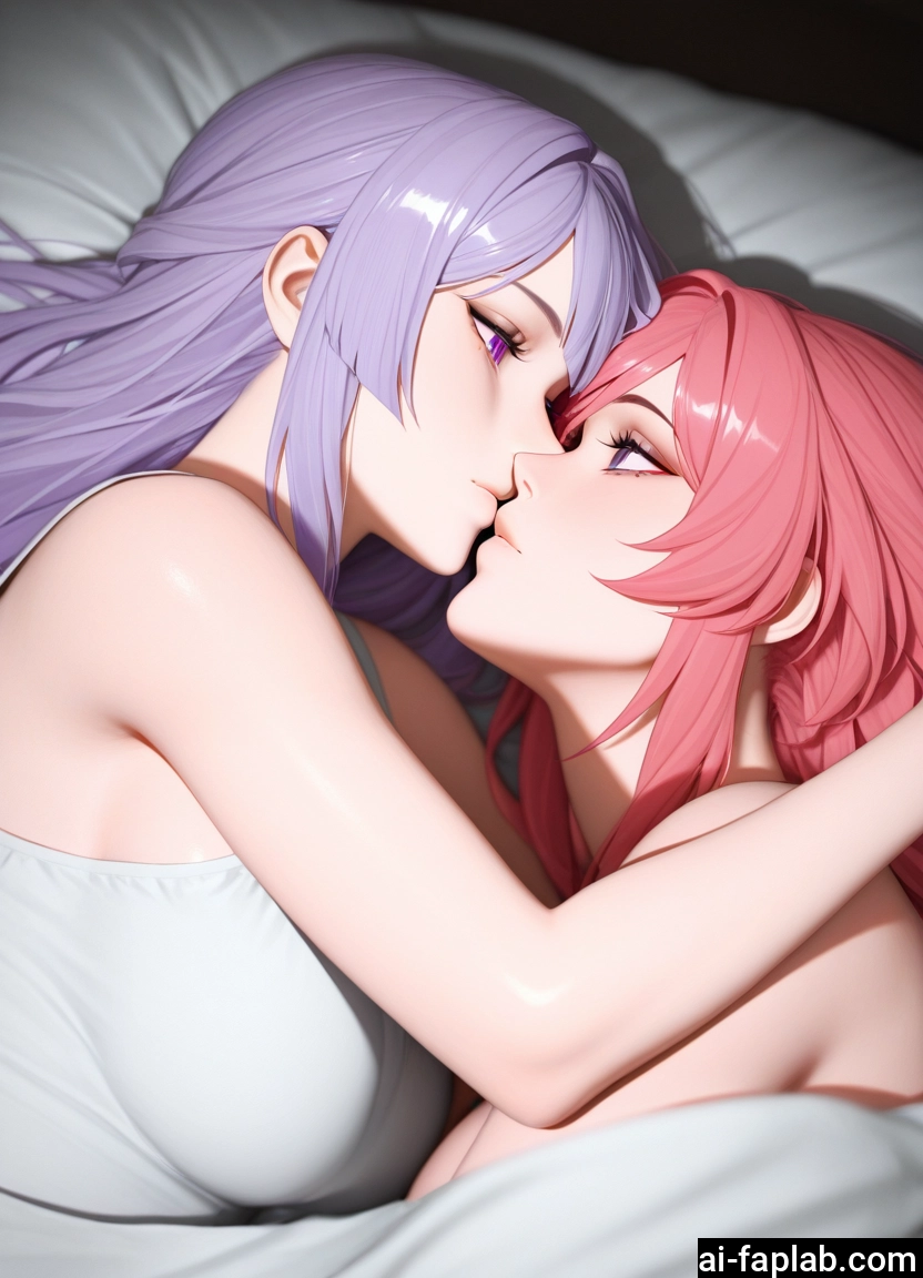 multiple girls, 2girls, yuri, pink hair, long hair, purple eyes