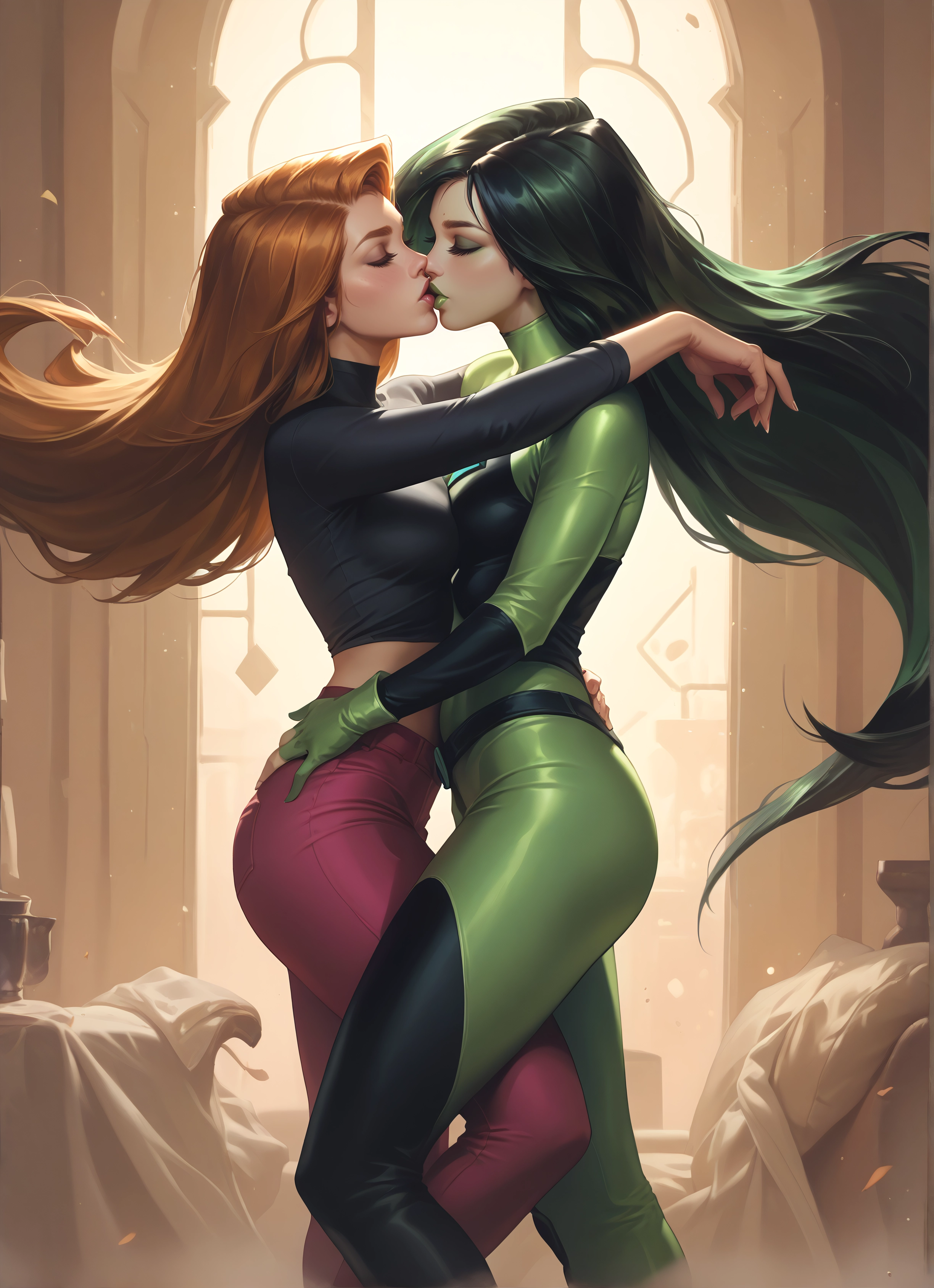 multiple girls, 2girls, yuri, long hair, breasts, closed eyes · Yamete.gg