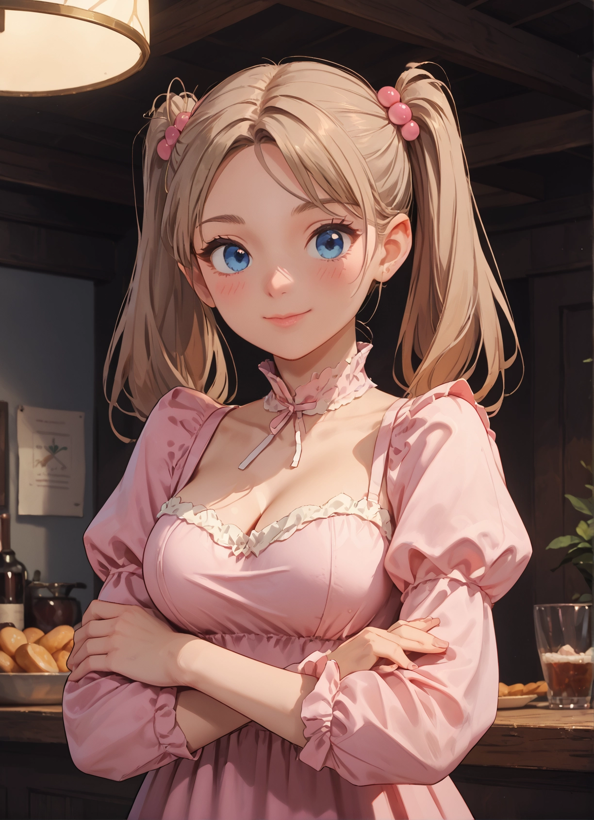 1girl, breasts, solo, blue eyes, twintails, cleavage · Yamete.gg