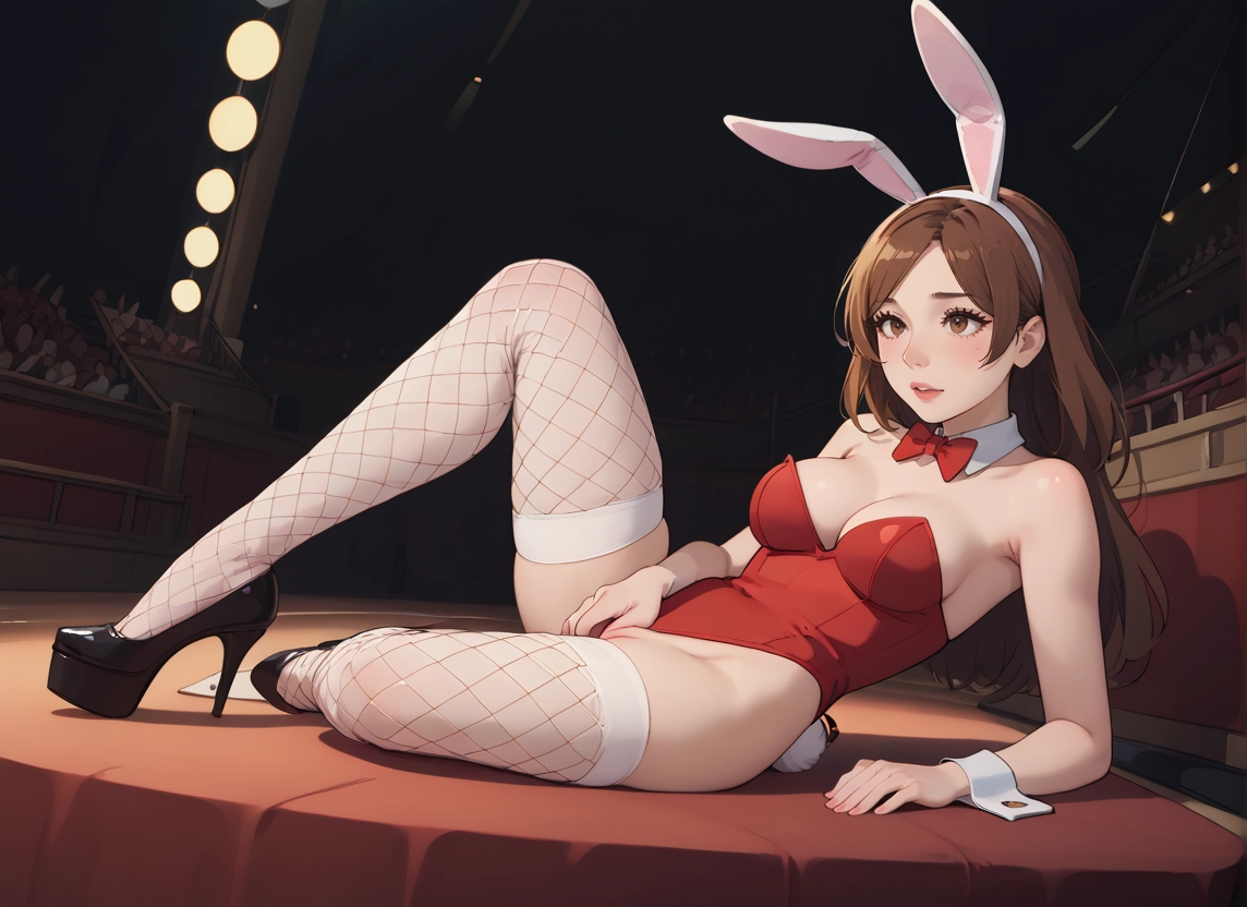1girl, animal ears, rabbit ears, thighhighs, breasts, brown hair · Yamete.gg