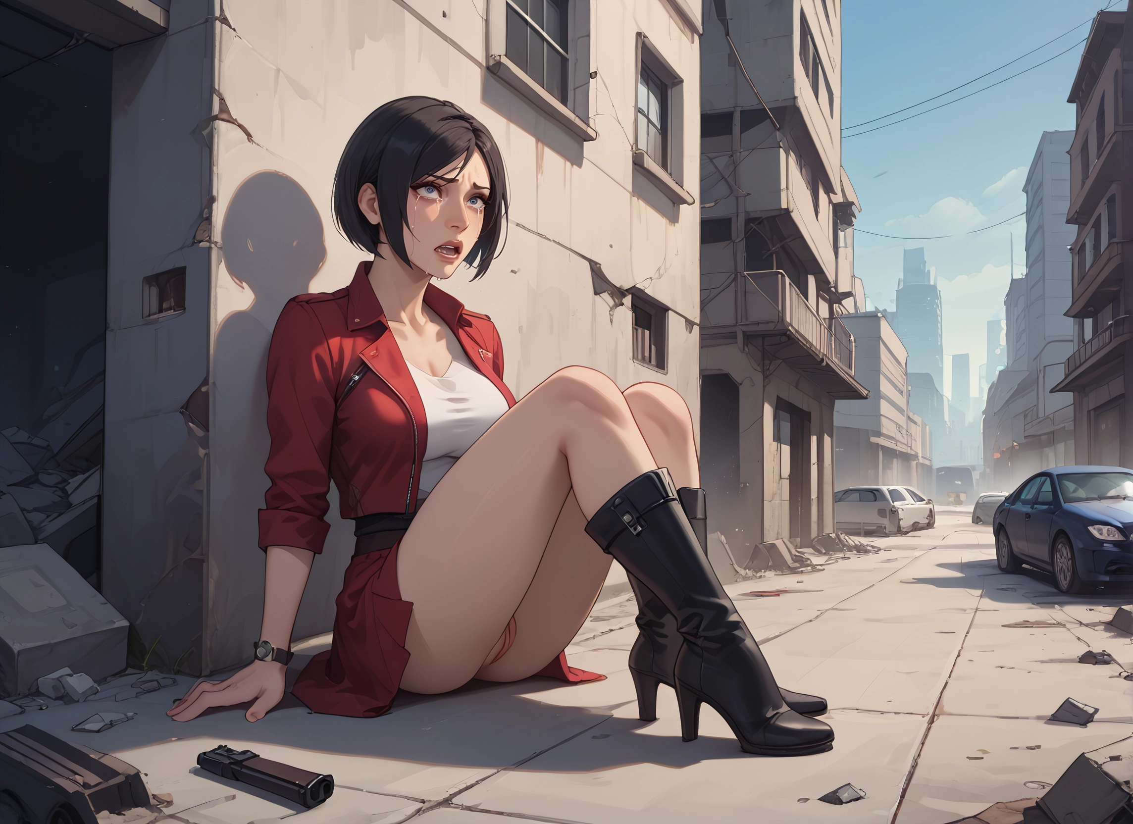 1girl, boots, motor vehicle, ground vehicle, short hair, car · Yamete.gg