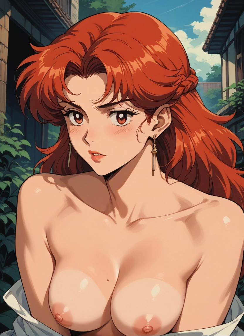 1girl, breasts, nipples, jewelry, earrings, solo · Yamete.gg