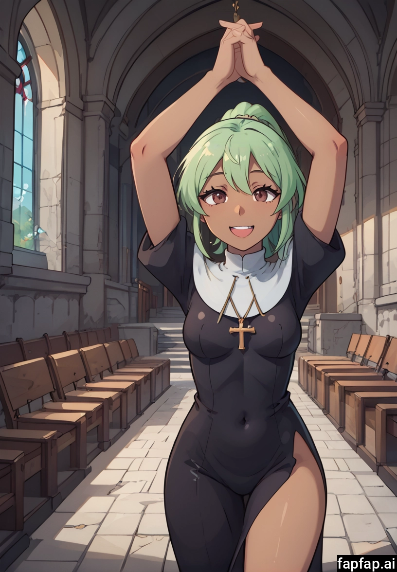 1girl, green hair, solo, breasts, smile, open mouth · Yamete.gg