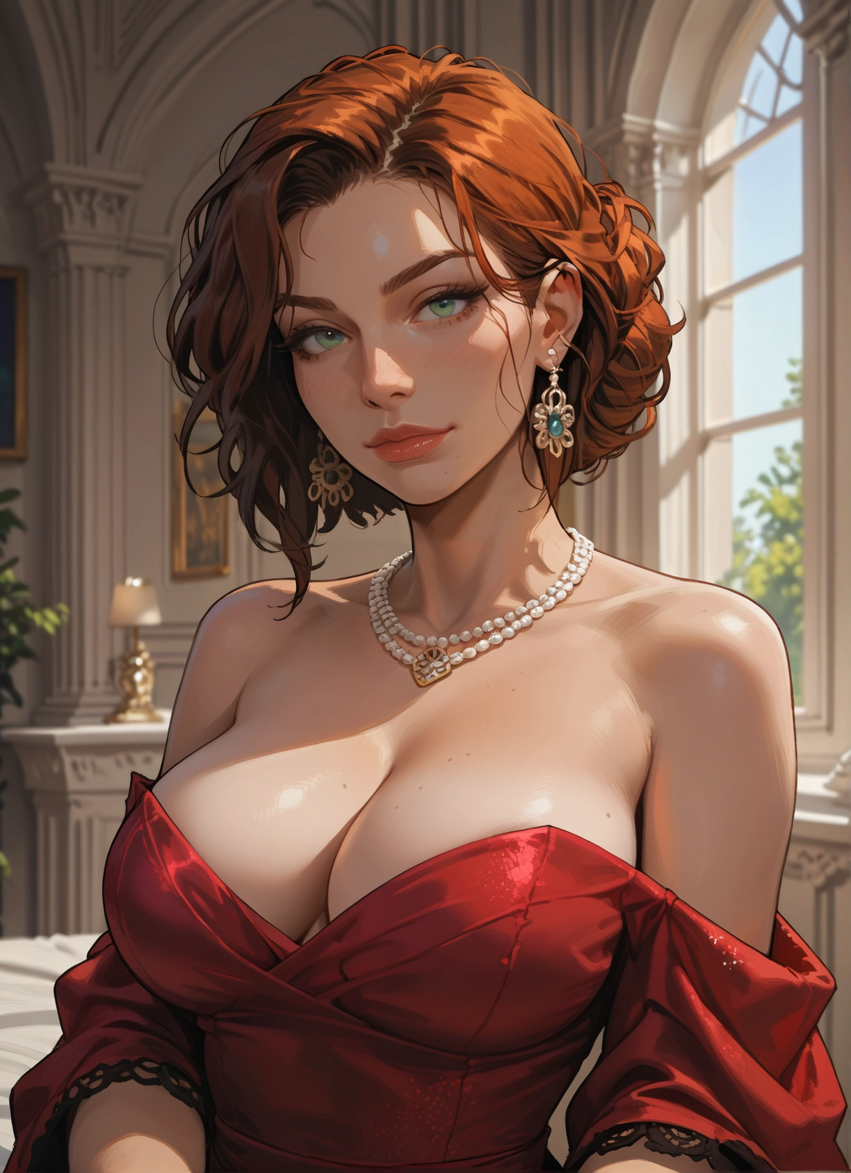 breasts, 1girl, jewelry, earrings, cleavage, necklace · Yamete.gg