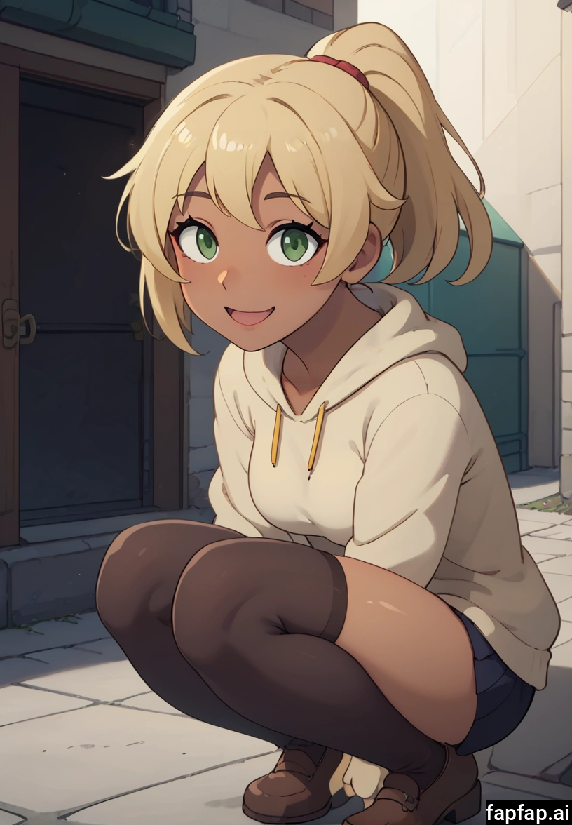 1girl, solo, thighhighs, green eyes, blonde hair, looking at viewer
