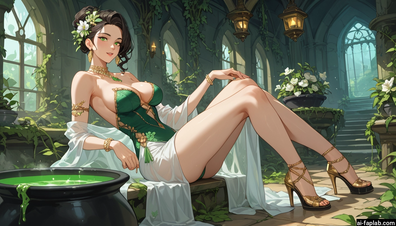 1girl, breasts, green eyes, jewelry, high heels, hair ornament · Yamete.gg