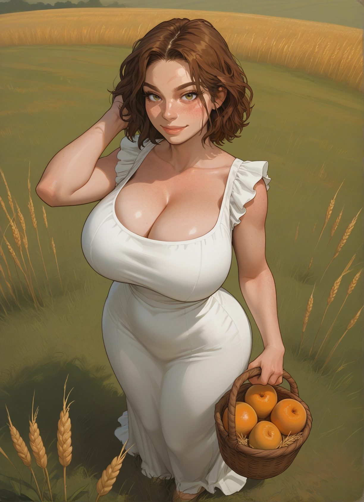 1girl, breasts, dress, solo, cleavage, white dress · Yamete.gg