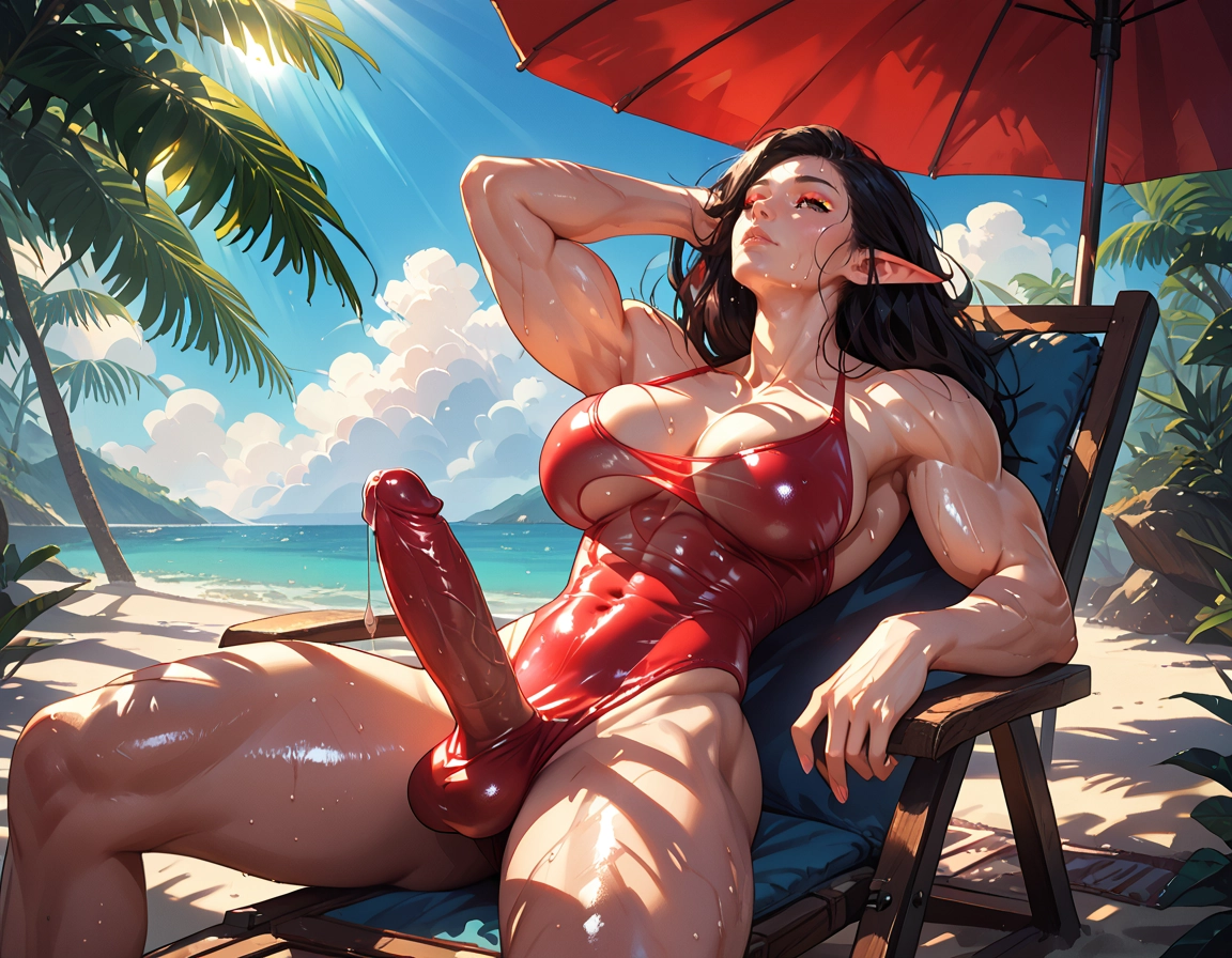 futanari, 1girl, beach, erection, solo, penis · Yamete.gg