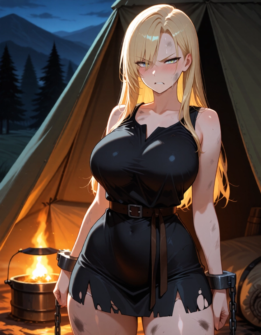 1girl, breasts, blonde hair, tent, long hair, large breasts · Yamete.gg
