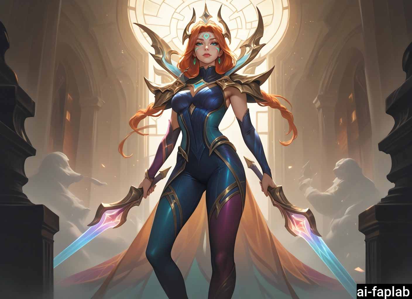 1girl, dual wielding, holding, solo, long hair, breasts · Yamete.gg